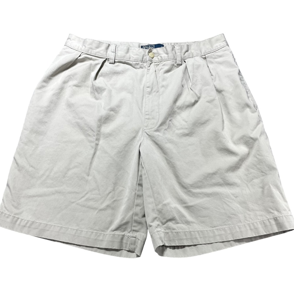 Polo Ralph Lauren Tyler Shorts Mens 36 Beige Chino 9" Inseam Pleated Classic Fit